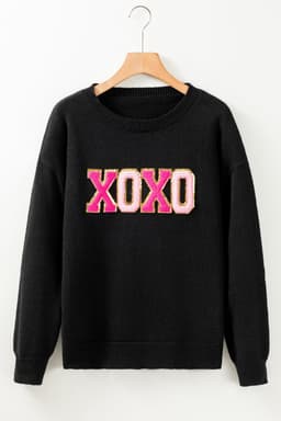 image-Black Howdy Heart Graphic Round Neck Casual Sweater
