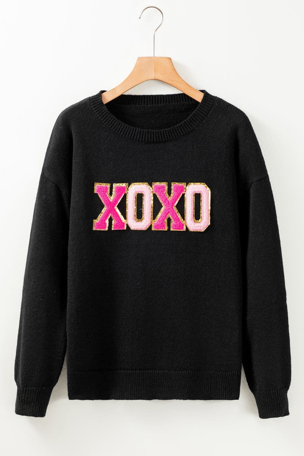 image-Black Howdy Heart Graphic Round Neck Casual Sweater
