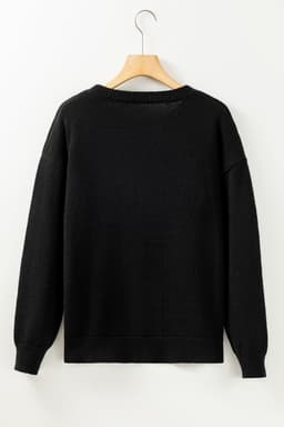 image-Black Howdy Heart Graphic Round Neck Casual Sweater