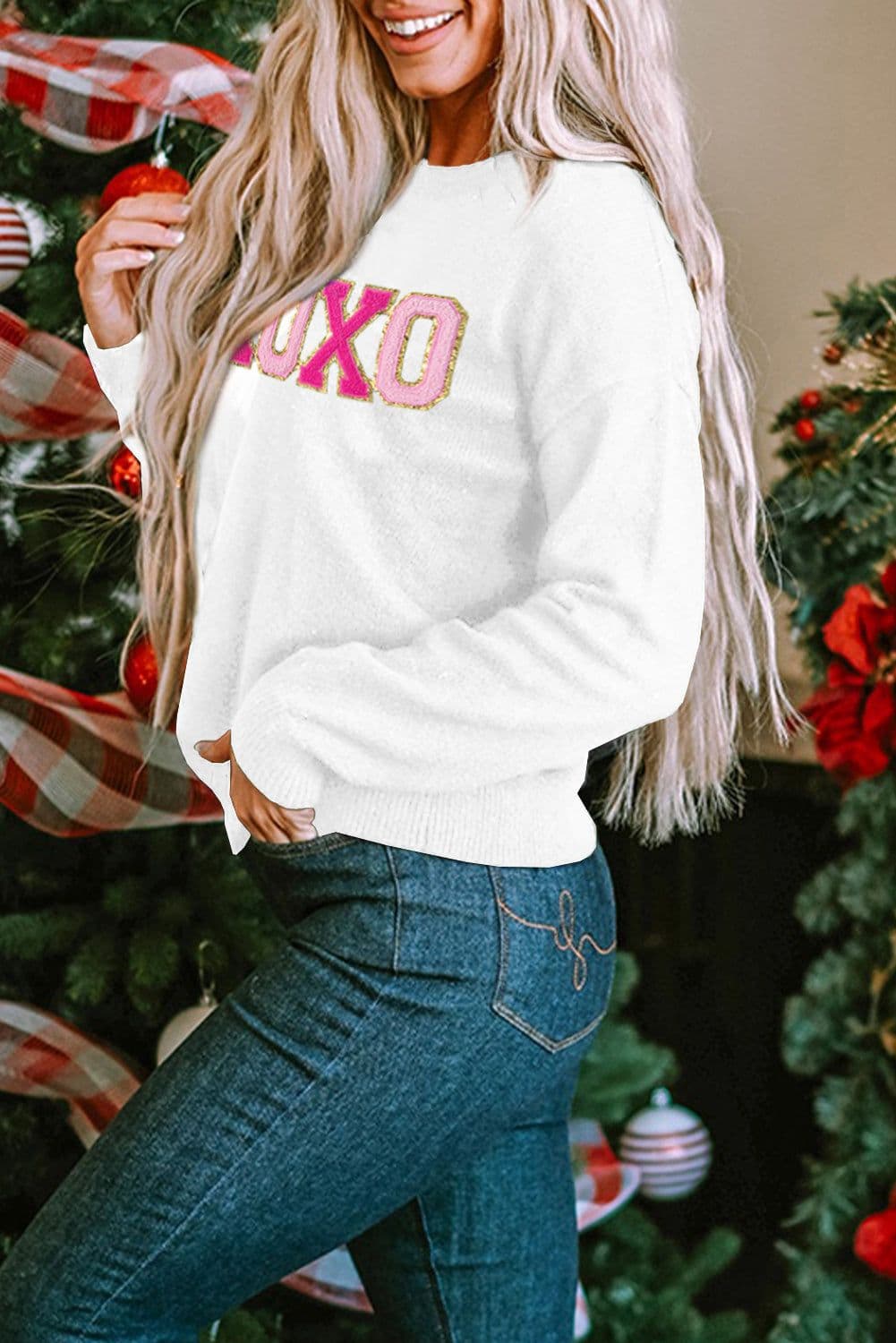 image-Black Howdy Heart Graphic Round Neck Casual Sweater
