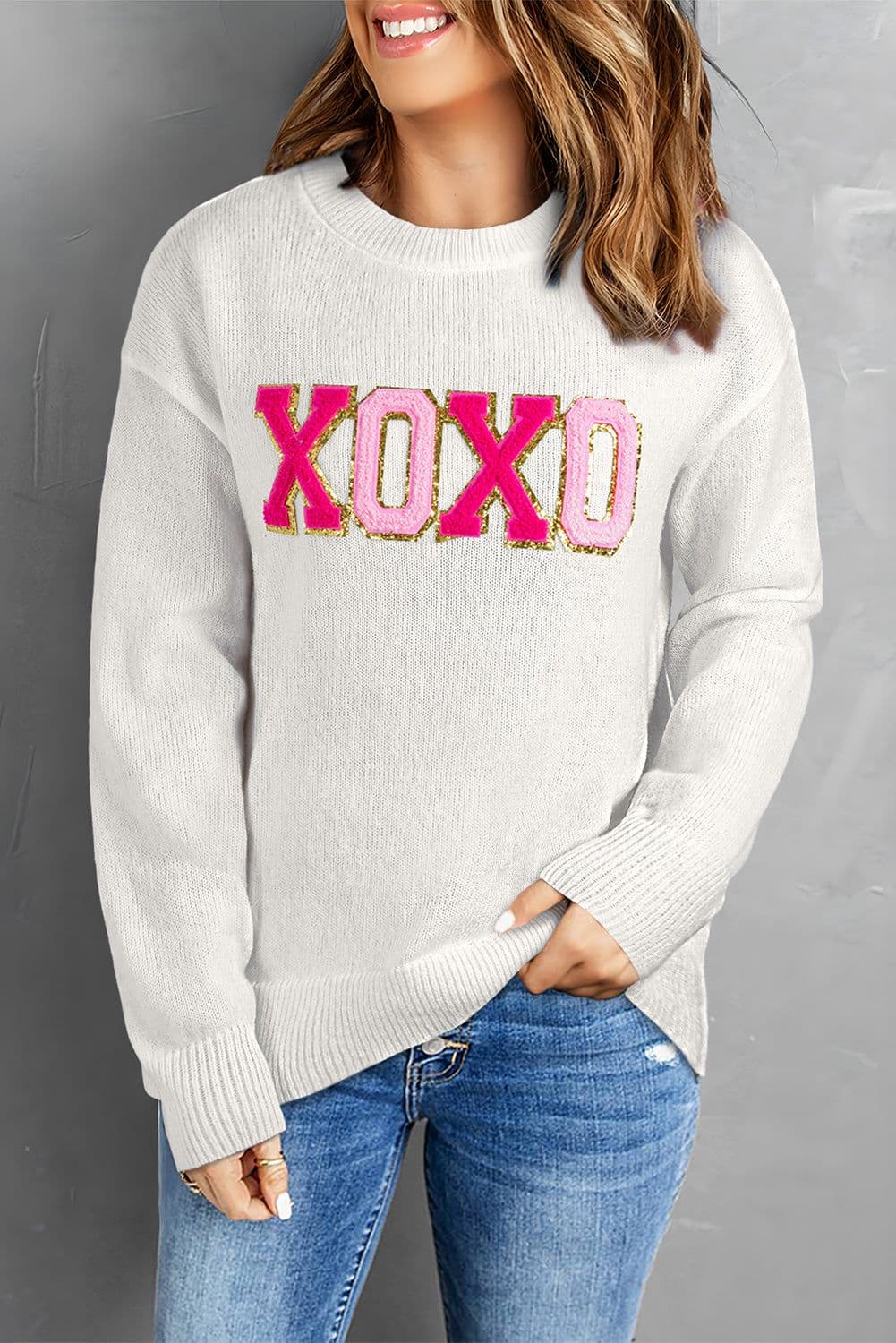 image-Black Howdy Heart Graphic Round Neck Casual Sweater