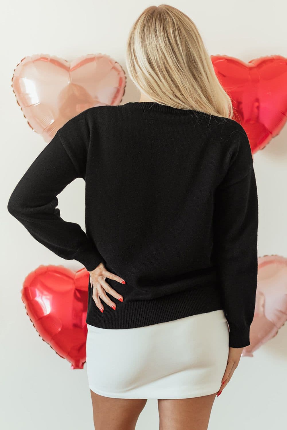 image-Black Howdy Heart Graphic Round Neck Casual Sweater