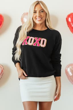 image-Black Howdy Heart Graphic Round Neck Casual Sweater