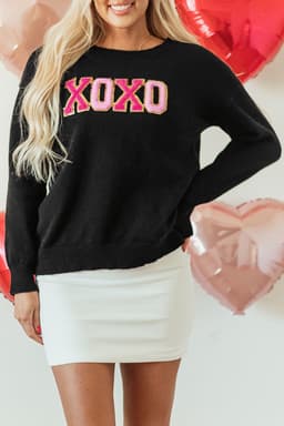 image-Black Howdy Heart Graphic Round Neck Casual Sweater