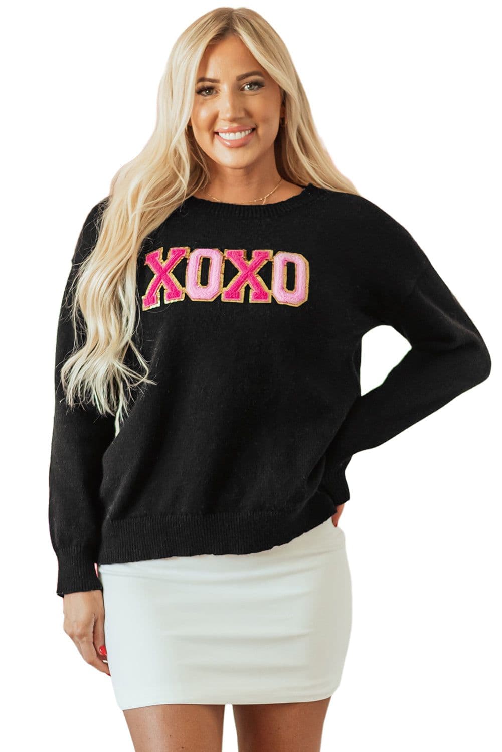image-Black Howdy Heart Graphic Round Neck Casual Sweater