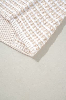 image-Oatmeal Mixed Pattern Knit Tie Keyhole Drop Shoulder Sweater