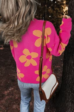 image-Rose Big Flower Pattern Mock Neck Long Sleeve Sweater