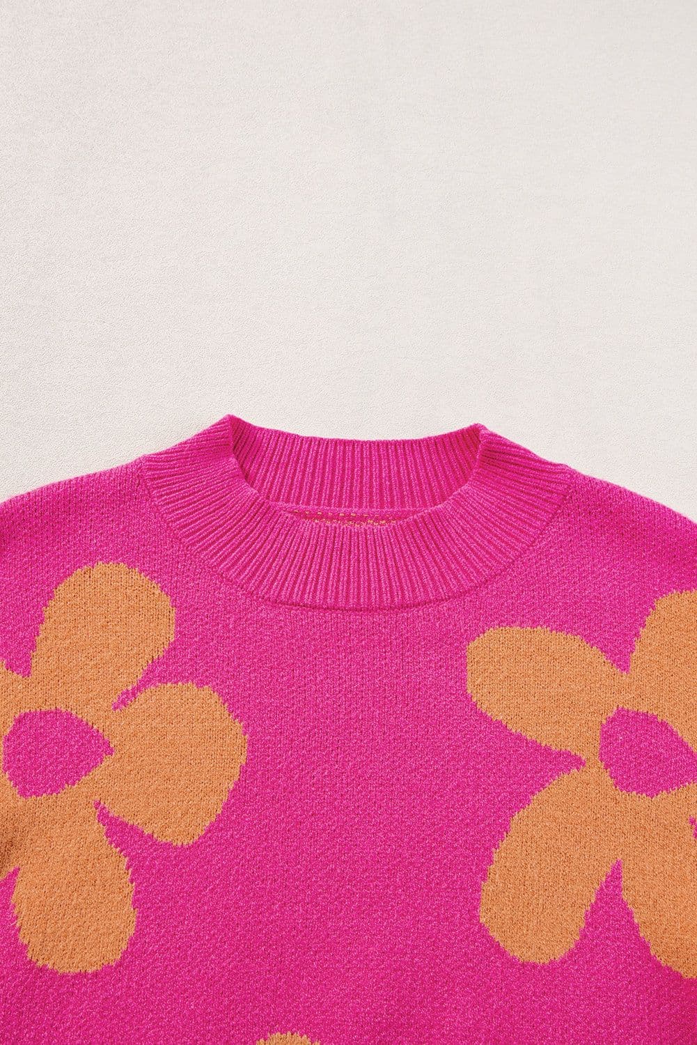 image-Rose Big Flower Pattern Mock Neck Long Sleeve Sweater