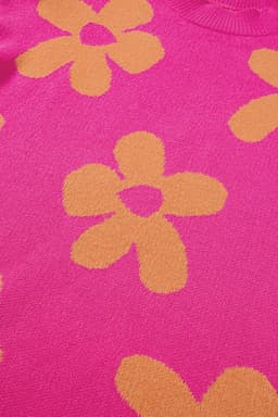 image-Rose Big Flower Pattern Mock Neck Long Sleeve Sweater