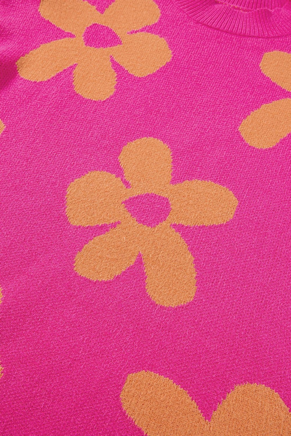 image-Rose Big Flower Pattern Mock Neck Long Sleeve Sweater