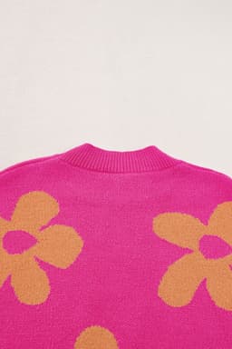 image-Rose Big Flower Pattern Mock Neck Long Sleeve Sweater