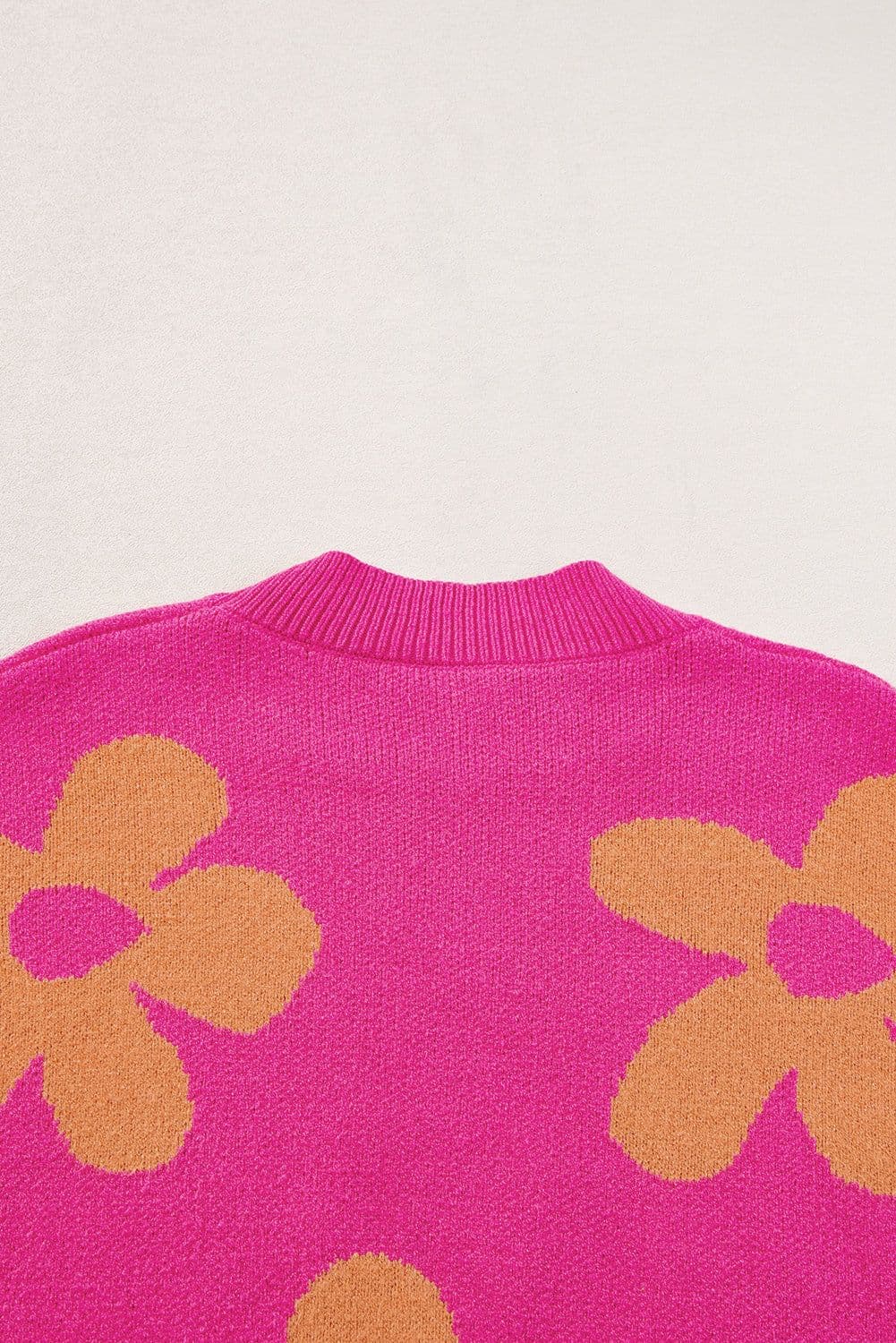 image-Rose Big Flower Pattern Mock Neck Long Sleeve Sweater