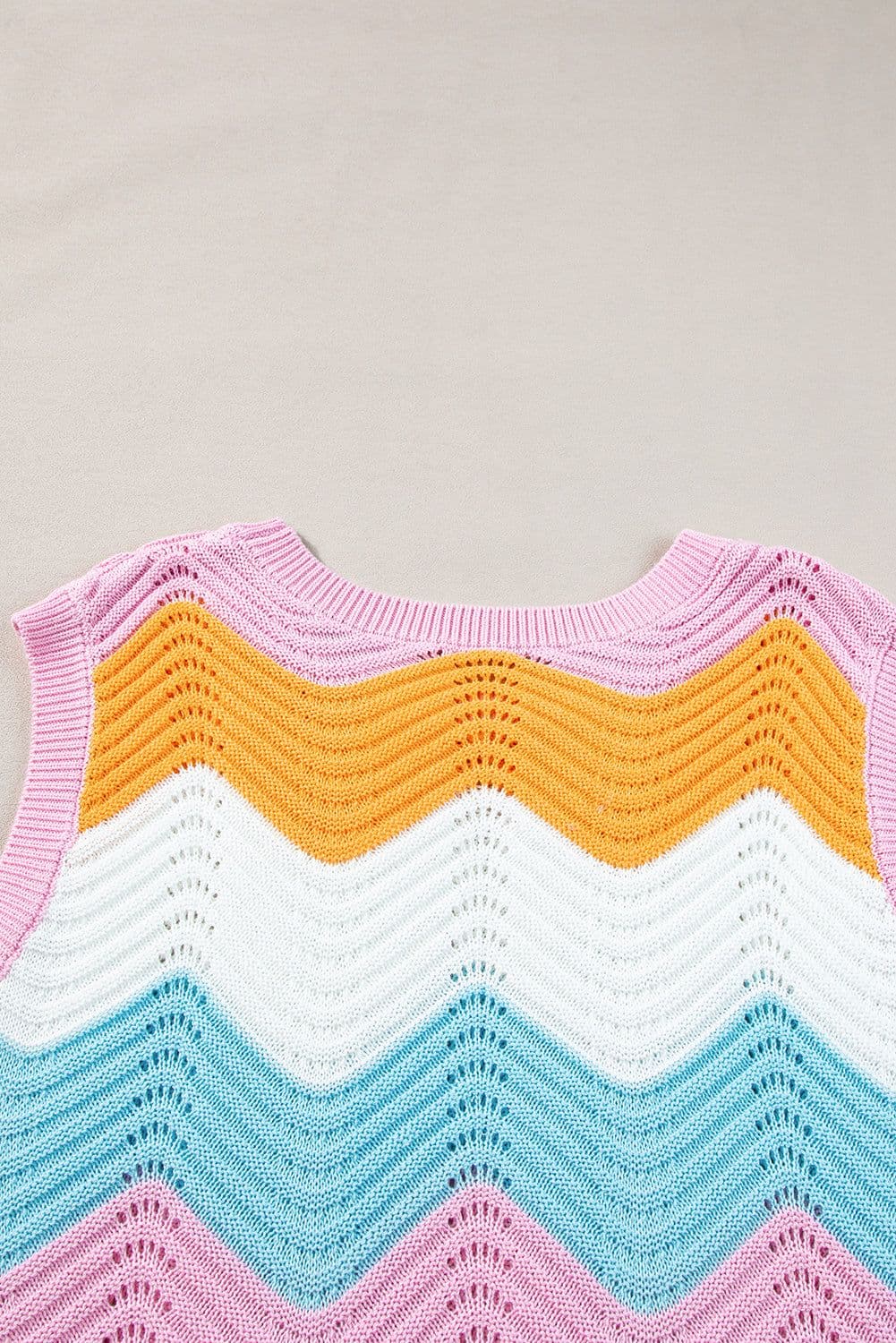 image-Multicolour Striped Colorblock Scalloped Hem Knitted Vest