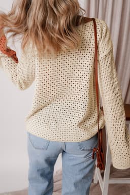 image-Apricot Pointelle Knit Colorblock Baggy Sweater