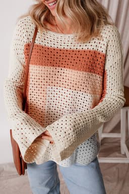 image-Apricot Pointelle Knit Colorblock Baggy Sweater