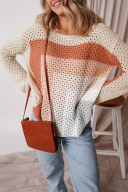 image-Apricot Pointelle Knit Colorblock Baggy Sweater