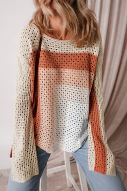 image-Apricot Pointelle Knit Colorblock Baggy Sweater