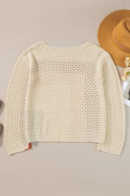 image-Apricot Pointelle Knit Colorblock Baggy Sweater