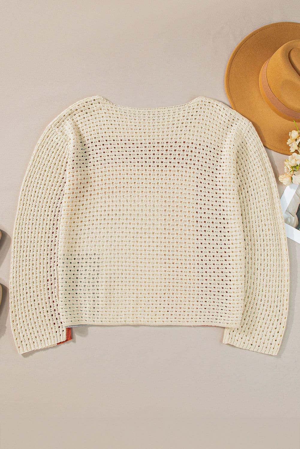 image-Apricot Pointelle Knit Colorblock Baggy Sweater