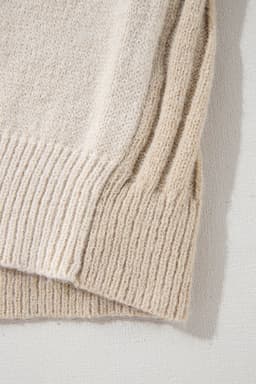 image-Khaki Cable Knit Colorblock Crew Neck Drop Shoulder Sweater