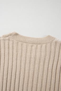 image-Khaki Cable Knit Colorblock Crew Neck Drop Shoulder Sweater