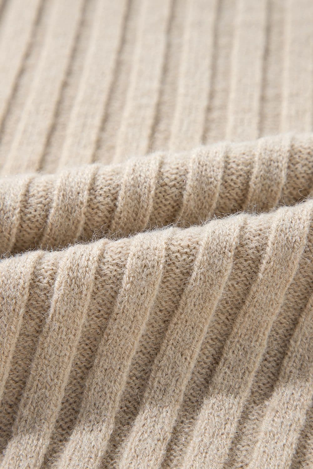 image-Khaki Cable Knit Colorblock Crew Neck Drop Shoulder Sweater