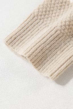 image-Khaki Cable Knit Colorblock Crew Neck Drop Shoulder Sweater