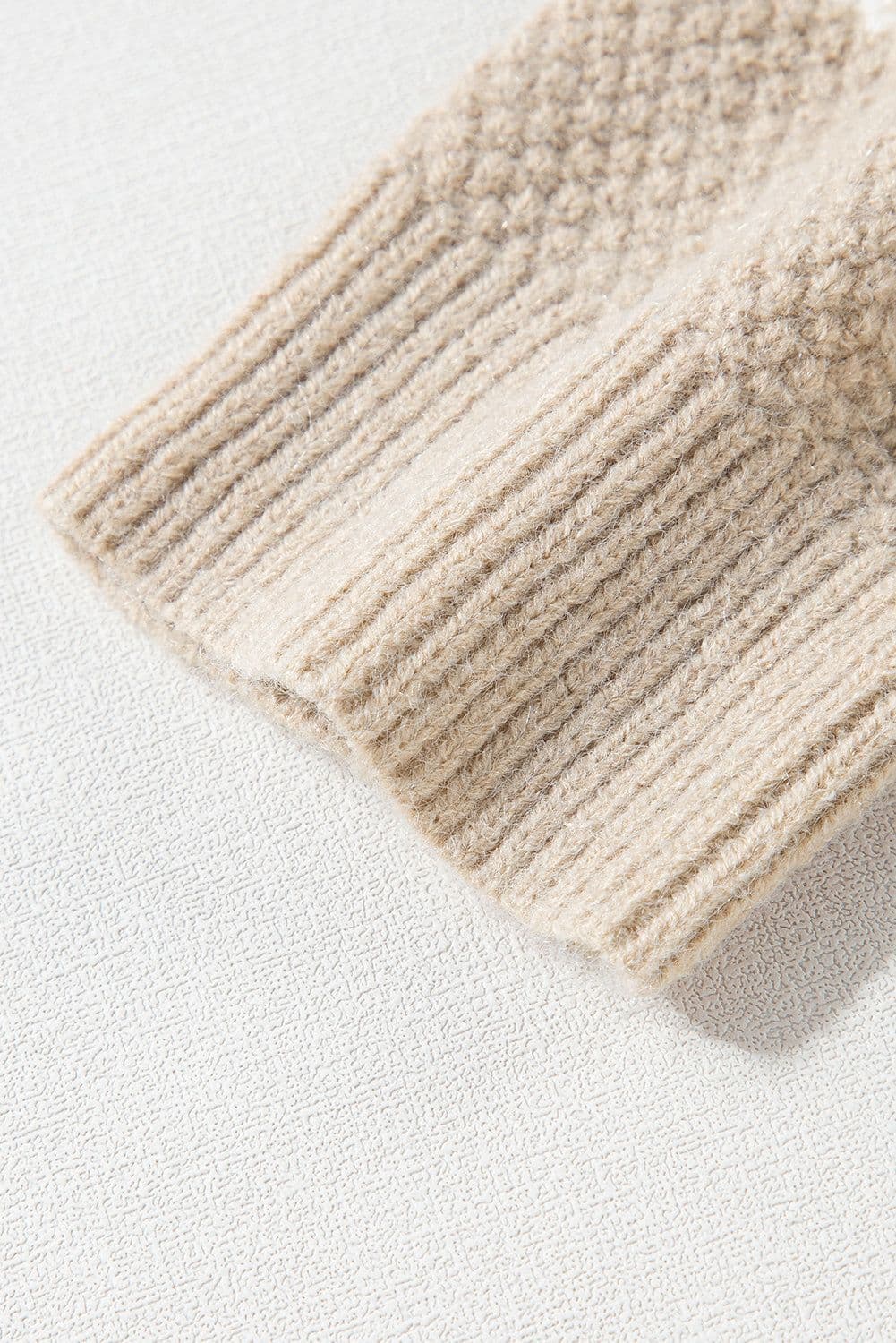 image-Khaki Cable Knit Colorblock Crew Neck Drop Shoulder Sweater