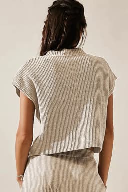 image-Blackish Green Chest Pocket V Neck Ribbed Cap Sleeve Sweater