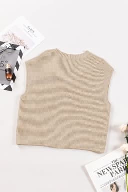 image-Blackish Green Chest Pocket V Neck Ribbed Cap Sleeve Sweater