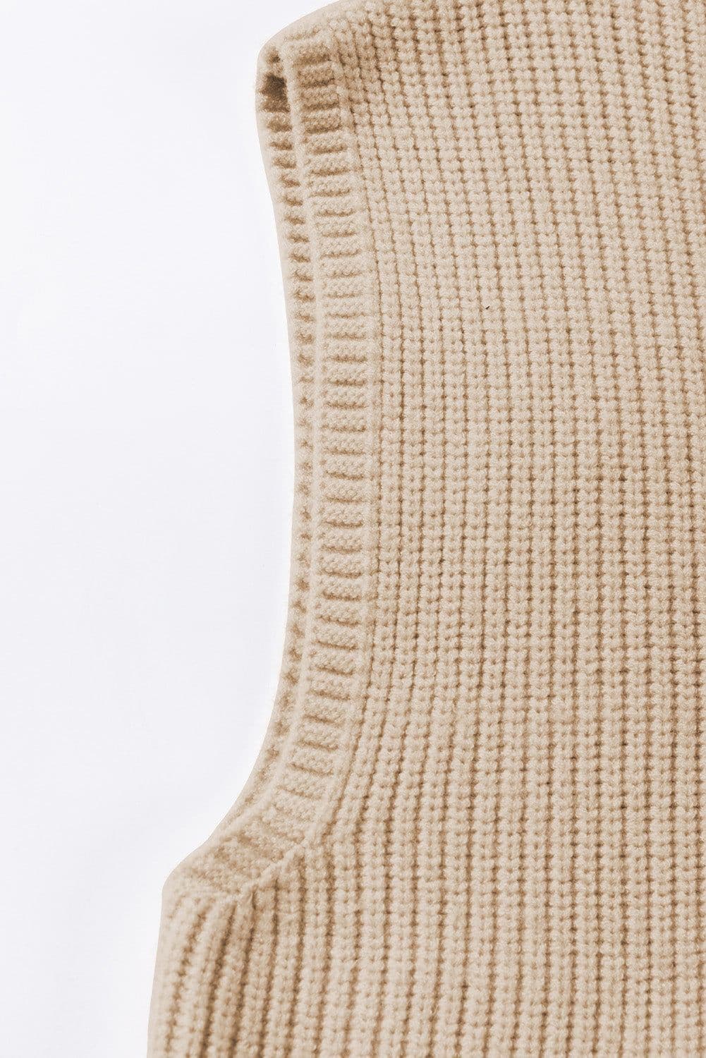 image-Blackish Green Chest Pocket V Neck Ribbed Cap Sleeve Sweater