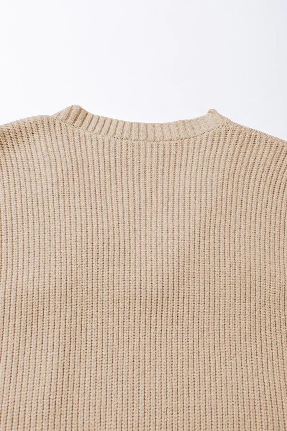 image-Blackish Green Chest Pocket V Neck Ribbed Cap Sleeve Sweater