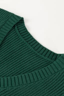 image-Blackish Green Chest Pocket V Neck Ribbed Cap Sleeve Sweater