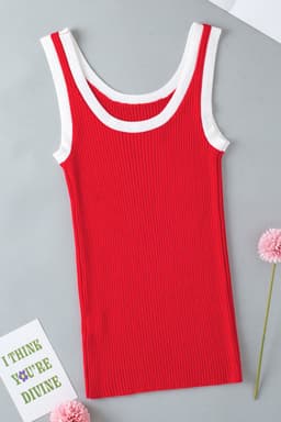 image-Blue Colorblock Edge Ribbed Knit U Neck Tank Top