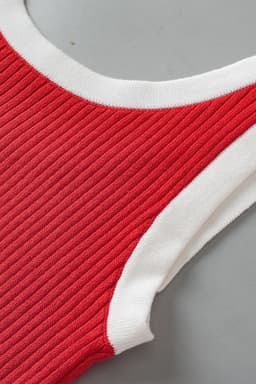 image-Blue Colorblock Edge Ribbed Knit U Neck Tank Top