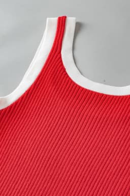 image-Blue Colorblock Edge Ribbed Knit U Neck Tank Top