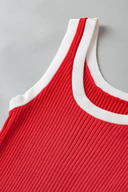 image-Blue Colorblock Edge Ribbed Knit U Neck Tank Top