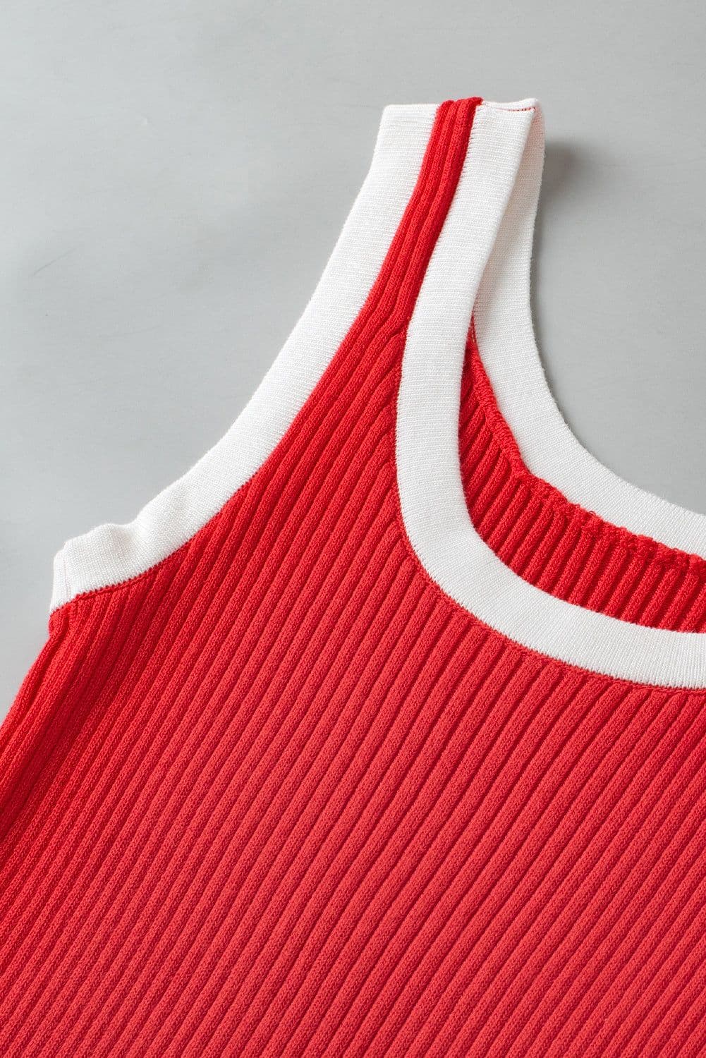 image-Blue Colorblock Edge Ribbed Knit U Neck Tank Top