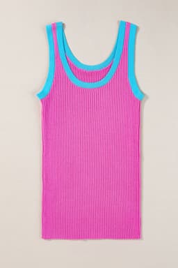 image-Blue Colorblock Edge Ribbed Knit U Neck Tank Top