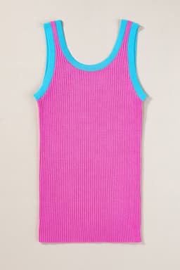 image-Blue Colorblock Edge Ribbed Knit U Neck Tank Top