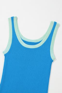 image-Blue Colorblock Edge Ribbed Knit U Neck Tank Top