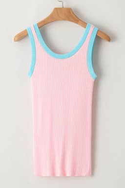 image-Blue Colorblock Edge Ribbed Knit U Neck Tank Top