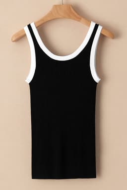 image-Blue Colorblock Edge Ribbed Knit U Neck Tank Top