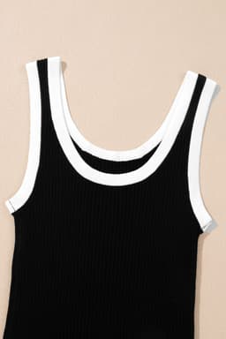 image-Blue Colorblock Edge Ribbed Knit U Neck Tank Top