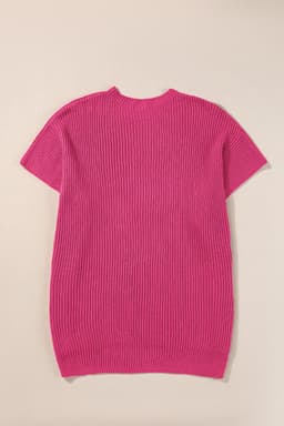 image-Gray Short Sleeve Side Slit Oversized Sweater