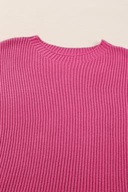 image-Gray Short Sleeve Side Slit Oversized Sweater