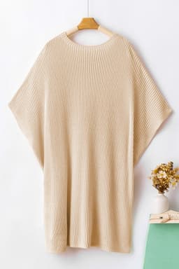 image-Gray Short Sleeve Side Slit Oversized Sweater