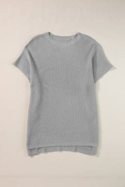 image-Gray Short Sleeve Side Slit Oversized Sweater