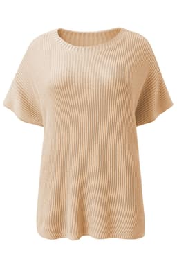image-Gray Short Sleeve Side Slit Oversized Sweater