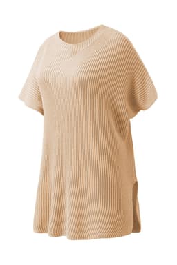 image-Gray Short Sleeve Side Slit Oversized Sweater